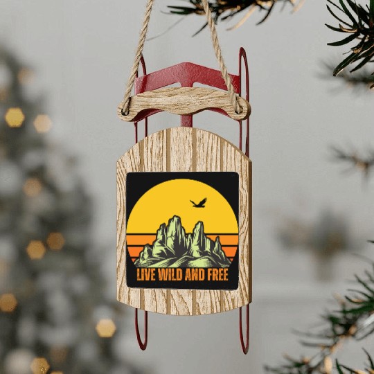 Mountain Sunset with Eagle and Quote Sled Ornaments