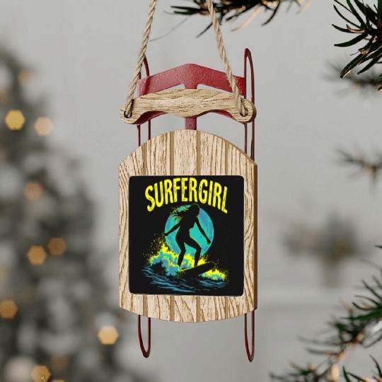 Surfer Girl Female Surfer Surfing Waves Sled Ornaments