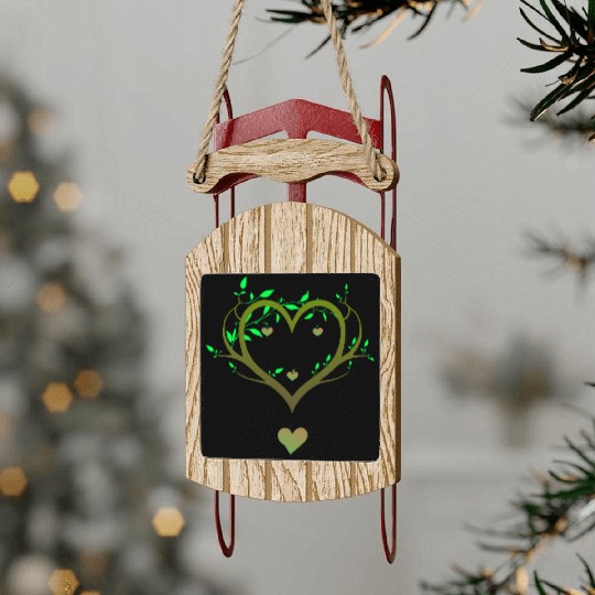 Nature Heart Tree | Green Love Botanical Art Sled Ornaments