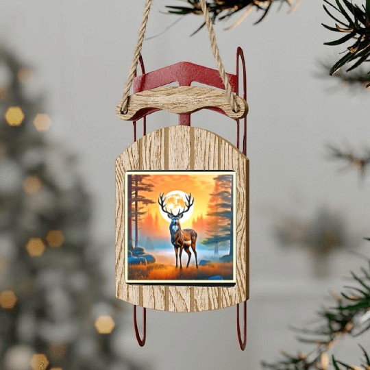 Golden Deer Twilight Peak Sled Ornaments