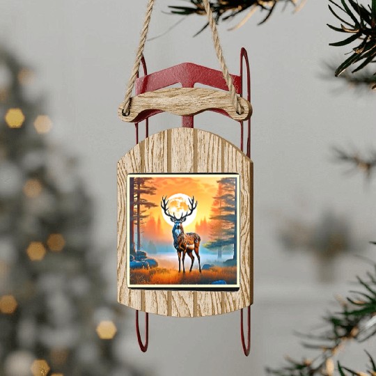 Golden Deer Twilight Peak Sled Ornaments