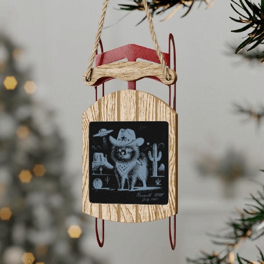 Roswell Cowboy Pomeranian – Alien Encounter Sled Ornaments
