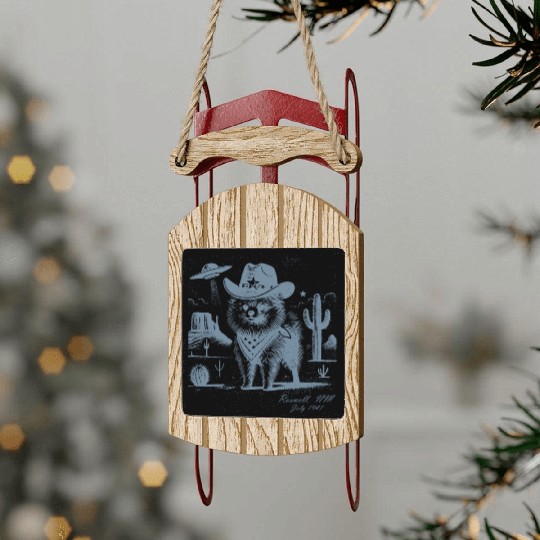 Roswell Cowboy Pomeranian – Alien Encounter Sled Ornaments