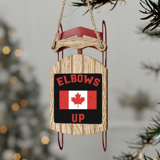 Elbows Up Canada Vintage Anti Trump Tarriff Slogan Sled Ornaments