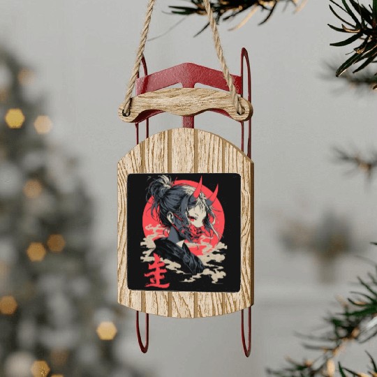 Beautiful Japanese Demon Anime Girl Waifu Geisha Sled Ornaments