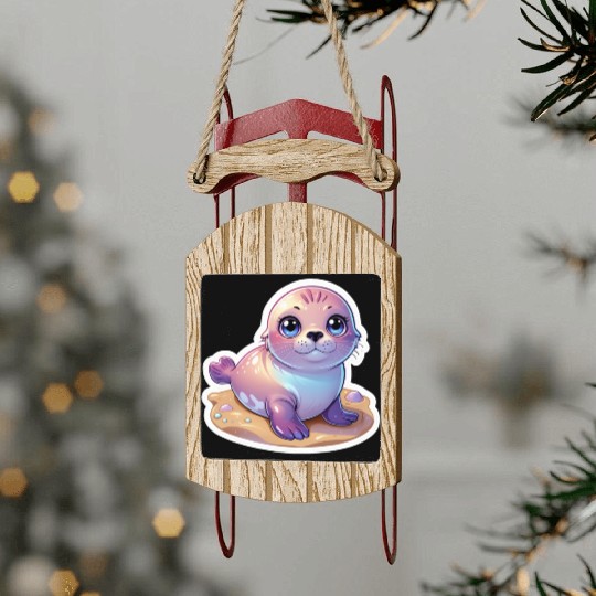 Adorable Seal Sticker Sled Ornaments