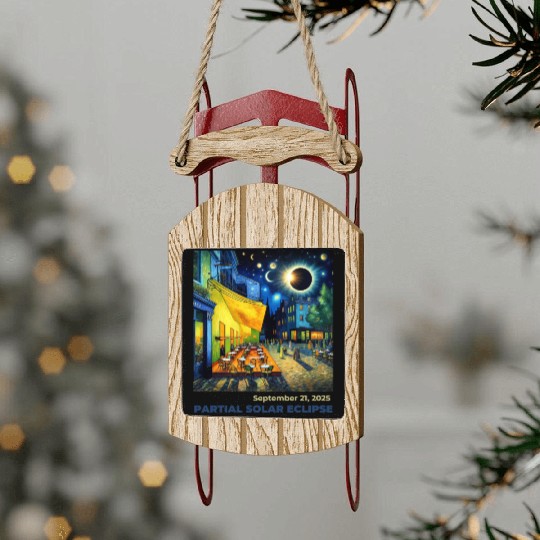 Partial Solar Eclipse Night Scene Art September Sled Ornaments