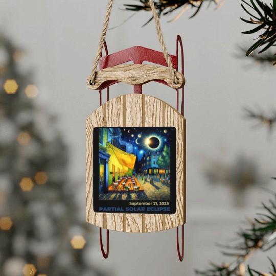 Partial Solar Eclipse Night Scene Art September Sled Ornaments