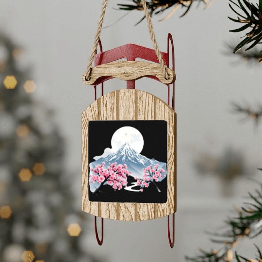 Japanese mount fuji Sakura tree Cherry blossom Sled Ornaments