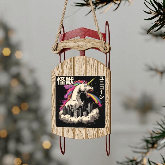 Kaiju Unicorn Japanese Monster Rainbow Sled Ornaments