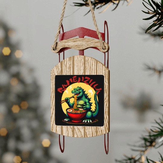RamenZilla Ramen Noodle Loving Kaiju Monster Sled Ornaments