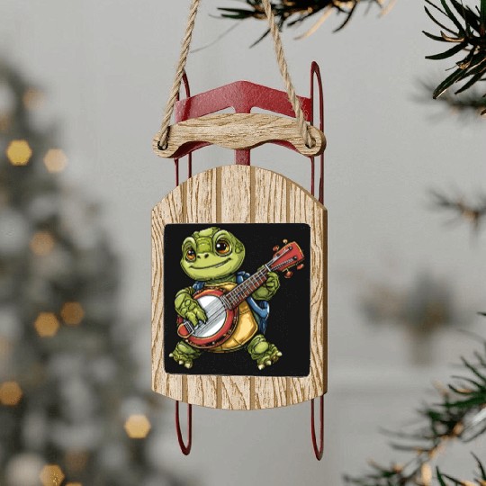 Turtle with a Guitar Sled Ornaments