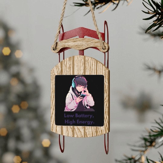 Chibi Boy in Sled Ornaments with Headphones (Cool & Chill)