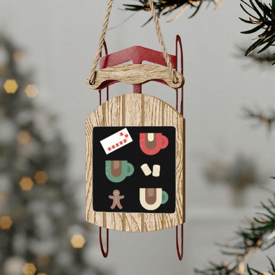 Cute Retro Hot Cocoa Christmas Mug Design Sled Ornaments