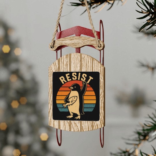 Funny Protest Against Tariffs Resist Penguin Sled Ornaments