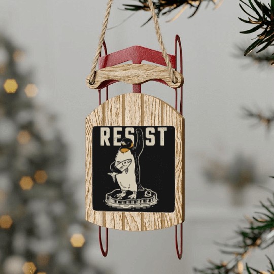 Funny Protest Against Tariffs Resist Penguin Sled Ornaments