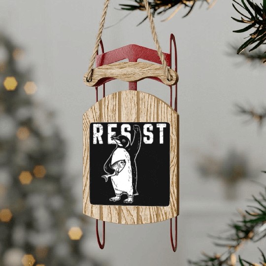 Funny Protest Against Tariffs Resist Penguin Sled Ornaments