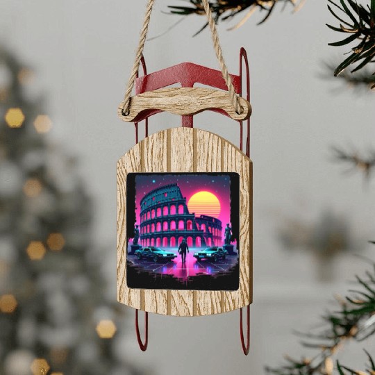 "Neon Colosseum – Retro Synthwave Rome Aesthetic" Sled Ornaments