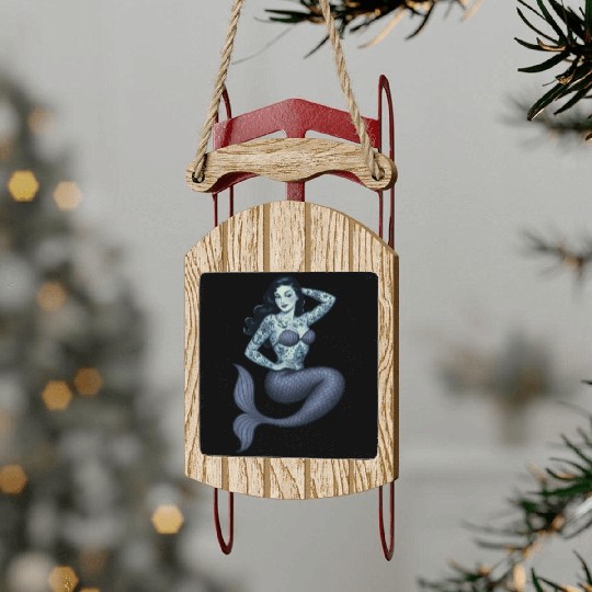 Old School Clasic Tattooed Mermaid Pinup Sled Ornaments