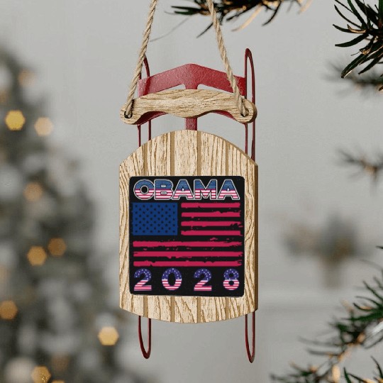 Obama 2028 Vintage Flag Patriotic Politics Protest Sled Ornaments