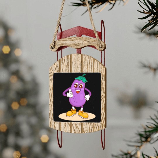 Animated Eggplant Character Design Sled Ornaments