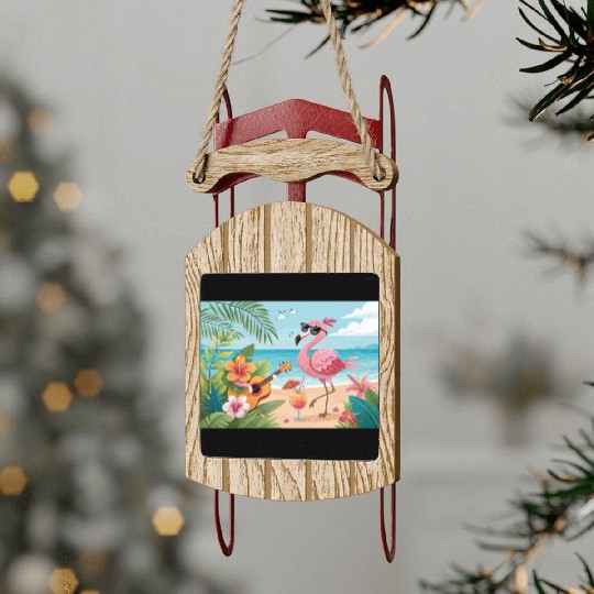Tropical flamingo party Sled Ornaments