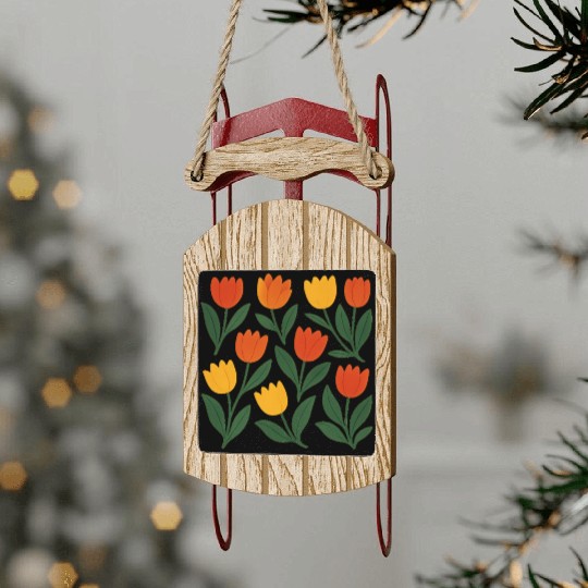 Bright Tulip Garden Pattern Sled Ornaments