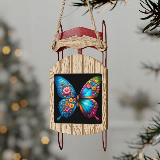 Colorful Butterfly Nature Inspired Summer Vibes Sled Ornaments