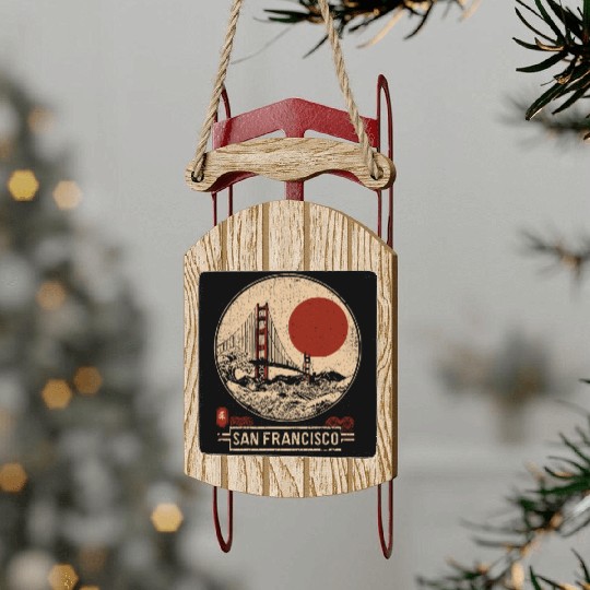 San Francisco - Woodblock Print Sled Ornaments