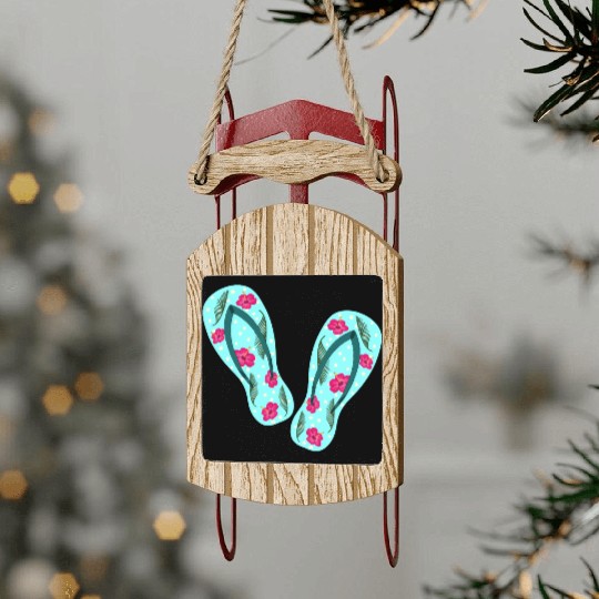 Blue color flip flop Hawaii tropical sticker Sled Ornaments
