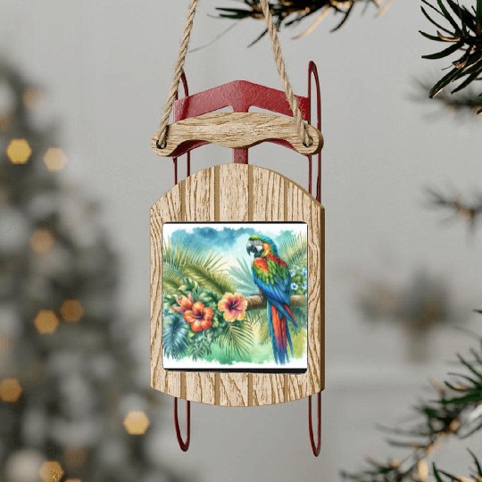 Majestic Macaw Parrot Sled Ornaments