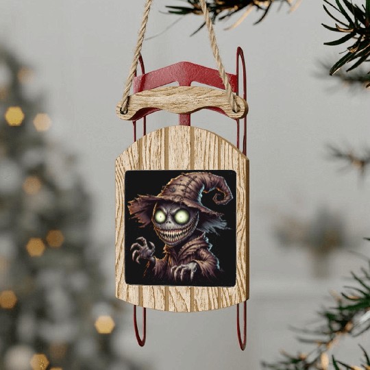 Evil Scarecrow Witch – Creepy Halloween Horror Sled Ornaments