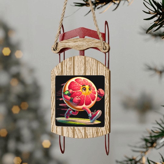Running Grapefruit Power – Sporty Citrus in Motion Sled Ornaments