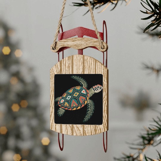 Sea Turtle Geometric Pattern Shell Sled Ornaments