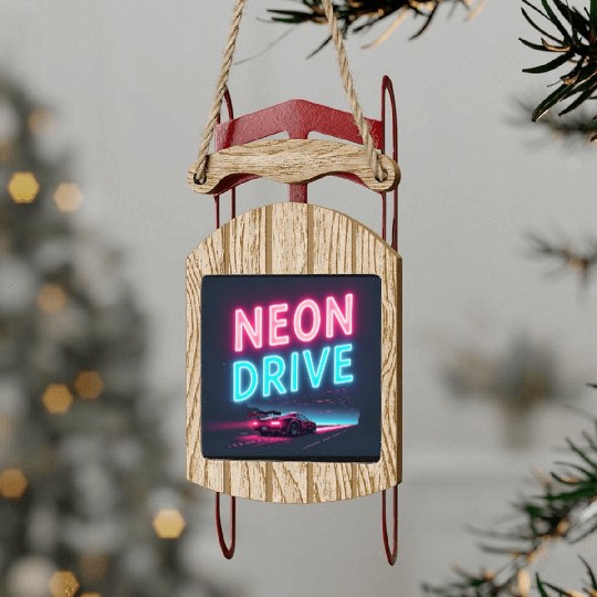 Neon Drive - Retro Synthwave Design Sled Ornaments