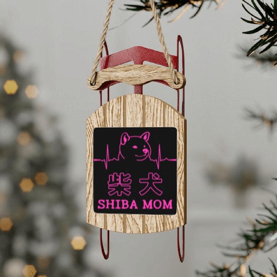 Shiba Dog Mom Heartbeat Sled Ornaments