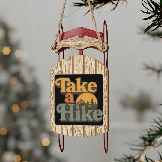 Take A Hike Retro Mountain Sled Ornaments