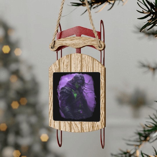 Dark Elf with Poison Magic and Purple Shadow Power Sled Ornaments