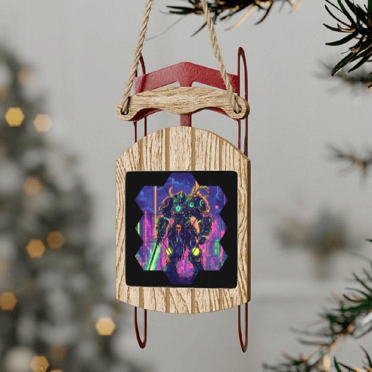Bright Sci Fi Warrior In Neon Colors Sled Ornaments