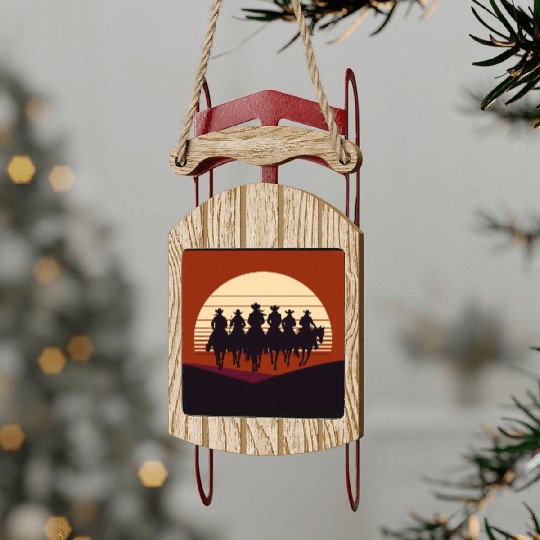 Western Silhouette Sunset Sled Ornaments