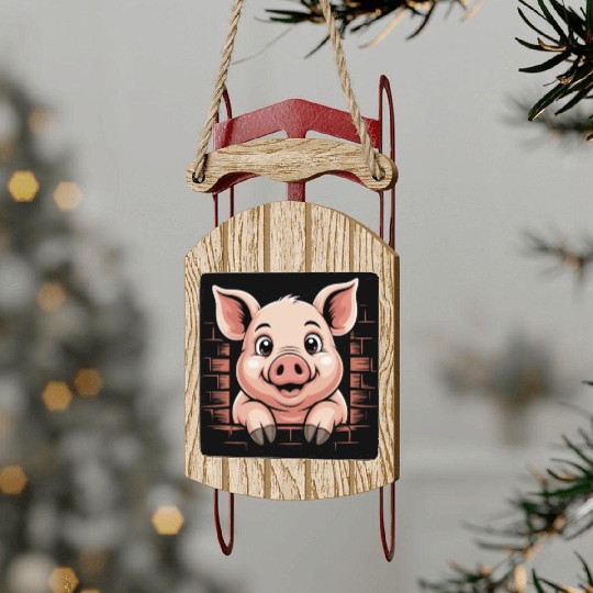 Cute Pig With Big Eyes Sled Ornaments
