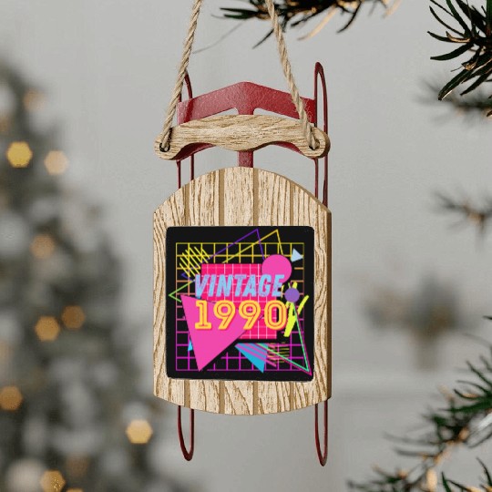 1990 Birthday Gift Retro Neon 90s Style Sled Ornaments