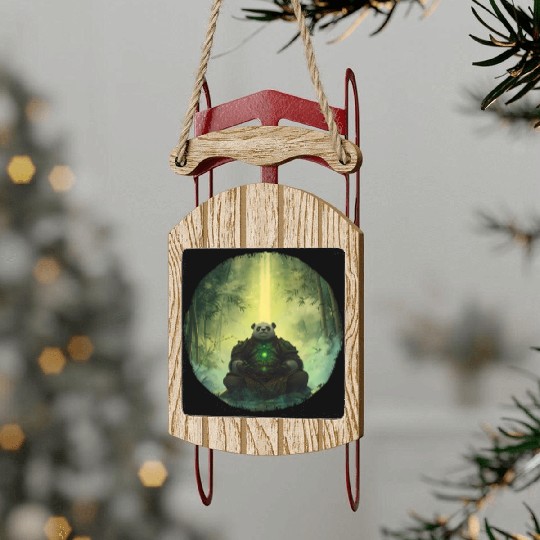 Meditating Panda Monk in a Glowing Bamboo Grove Sled Ornaments