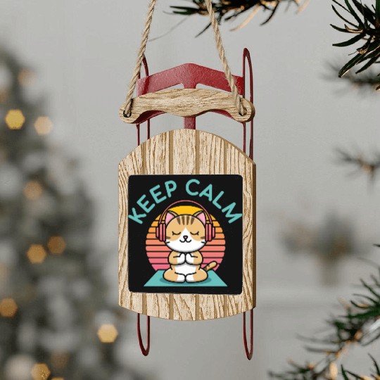 Keep Calm Retro Yoga Cat Lover Meditation Sled Ornaments