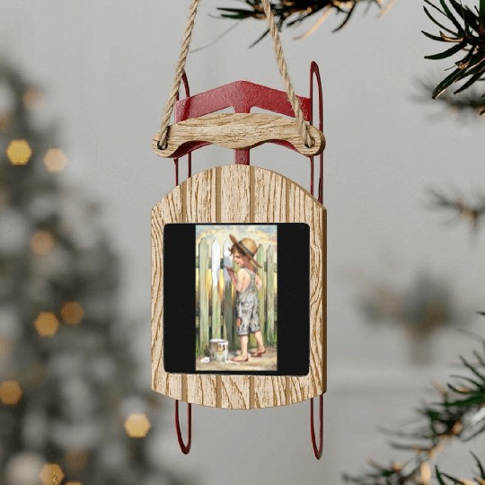 a vintage inspired charcoal and colored Gnkjj Sled Ornaments