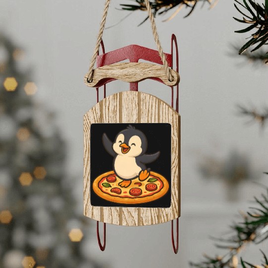 Dancing penguin pizza pizza lover fun Sled Ornaments