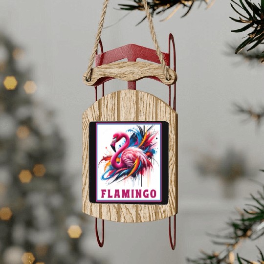 Graffiti Flamingo Explosion Sled Ornaments