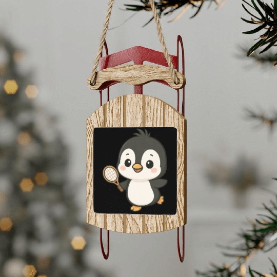 Cute penguin tennis player cartoon chibi sport Sled Ornaments