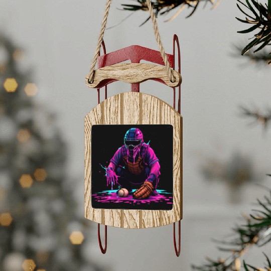 Neon Baseball Catcher Art Cool Vaporwave Sports Sled Ornaments