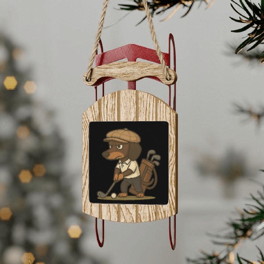 Funny Golfer Gift – Dachshund on the Sled Ornaments